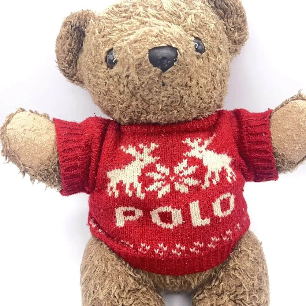 Vintage 1998 Ralph Lauren Polo Bear Plush Toy Red Snowflake Sweater Collectible